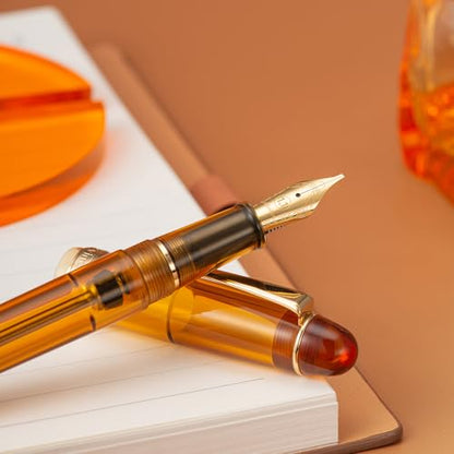 Asvine V126 Vacuum Filling Fountain Pen, Transparent Brown Acrylic Stub Nib 1.1mm Calligraphy Art Drawing with Case Set - color: Transparent brown, style: Stub Nib