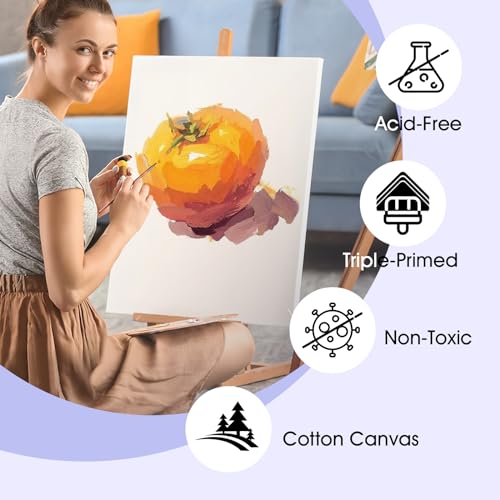 ESRICH 12x16 Stretched Canvas for Painting, 8 Pack Blank Canvases for Painting -5/8 in Profile Primed Cotton Painting Canvas for Oil & Acrylic Paint - size: 12x16in-8P