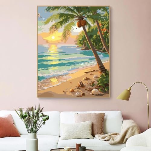 ZRIZQ Beach Paint by Numbers Kit for Adults Beginner,Landscape,16x20 | Full set with rich paints,wooden brushes,rolled canvas.Calming activity.Beginner friendly.Just open and paint. - color: 16"X20"Rolled Canvas-Landscape 11