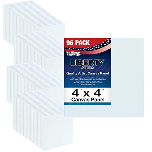 U.S. Art Supply 4 X 4 Inch Art Canvas Board Panels 96 Pack - 8 Ounce | Heavyweight Cotton Acid Free Canvases for Painting Acrylics and Watercolor (1 Case of 96 Single Canvas Painting Panels) - size: 4" x 4"