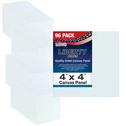 U.S. Art Supply 4 X 4 Inch Art Canvas Board Panels 96 Pack - 8 Ounce | Heavyweight Cotton Acid Free Canvases for Painting Acrylics and Watercolor (1 Case of 96 Single Canvas Painting Panels) - size: 4" x 4"