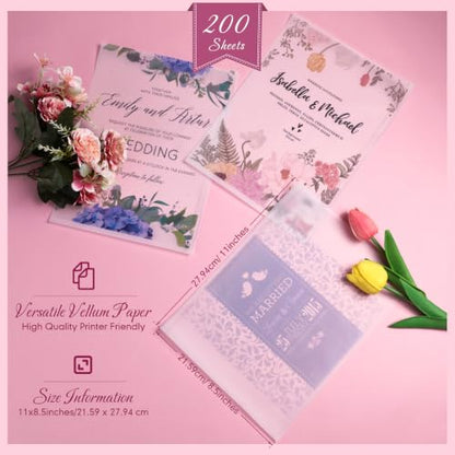 Fainne 300 Sheets Translucent Vellum Paper 8.5 x 11-93GSM Printable Vellum Paper for Wedding Invitations Cards Printing Sketching Tracing Drawing Lantern Envelope