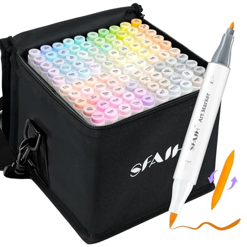 SFAIH Art Pastel Alcohol Markers Brush & Fine Tip - 101 Dreamy Colors | Seamless Blending Markers for Adult Coloring Illustration, Shoulder Strap & Storage Case, Colorless Blender, Gift for Artist - color: 101 Colors