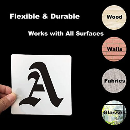 2 Inch Alphabet Letter Stencils for Painting - 70 Pack Old English Letter Stencil Templates with Numbers and Signs for Painting on Wood, Reusable Letters Stencils for Chalkboard Wood Signs & Wall Art - size: 2 Inch