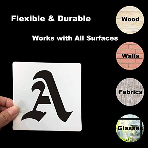 5 Inch Alphabet Letter Stencils for Painting - 70 Pack Old English Letter Stencil Templates with Numbers and Signs for Painting on Wood, Reusable Letters Stencils for Chalkboard Wood Signs & Wall Art - size: 5 Inch
