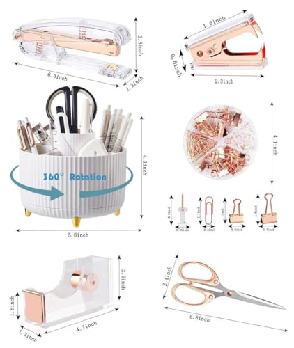 Gawsey Rose Gold Desk Organizers and Accessories with Desk Organizer 360° Rotating Pen Holder and Office Supplies, Cute Stationery Supplies Set - color: B-Rose Gold