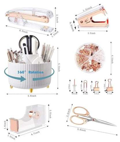 Gawsey Rose Gold Desk Organizers and Accessories with Desk Organizer 360° Rotating Pen Holder and Office Supplies, Cute Stationery Supplies Set - color: B-Rose Gold