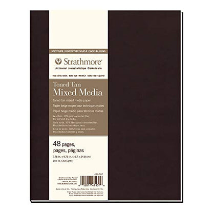 Strathmore (481-307) 400 Series Softcover Toned Tan Mixed Media Art Journal, 7.75"x9.75", 24 Sheets - size: 7.75x9.75 inch, style: Soft Cover, Tan, Phase Out