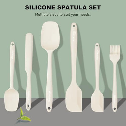 NileHome 6 Pieces Silicone Spatula Set with Silicone Brush,Mixing-Ivory - color: Ivory