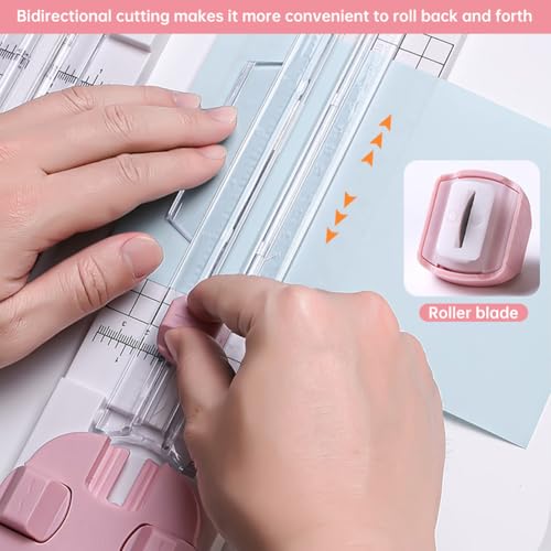 Paper Cutter,4 in 1 Paper Trimmer Photo Cutter,Scrapbook Papers Craft Cutter with Dial Blades of Straight,Wave,Perforated,Creasing for Cutting Papers,Coupons,Postcards,Card(Pink) - color: Pink