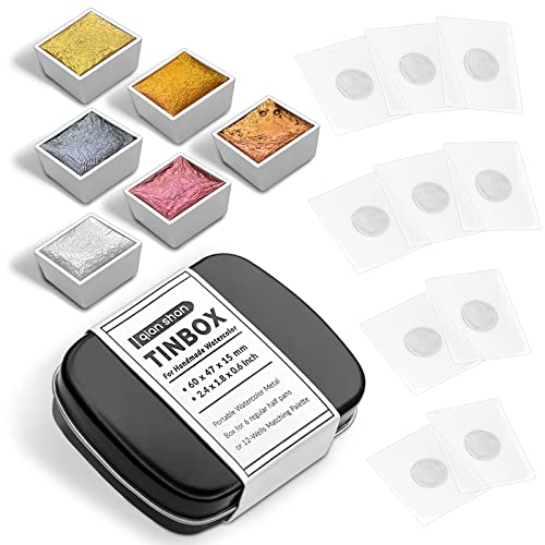 Mini Portable Handmade Artist Watercolor Paint,6 Metallic Solid Watercolor - color: Metallic Solid Watercolor-gold