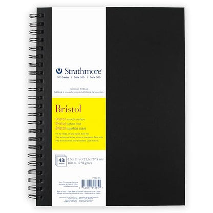 Strathmore 300 Series Bristol Paper Art Book, Smooth Texture Black Hardcover & Side Wire Binding, 24 Sheets, White, 8.5x11 inch, 1 Count - size: 8.5x11 inch, style: Bristol