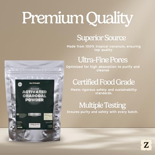 Zen Principle Coconut Activated Charcoal Powder. Whitens Teeth, Rejuvenates Skin and Hair, Supports Better Digestion. USA-Owned Producers, 2.5 lb - size: 40 Ounce (Pack of 1)