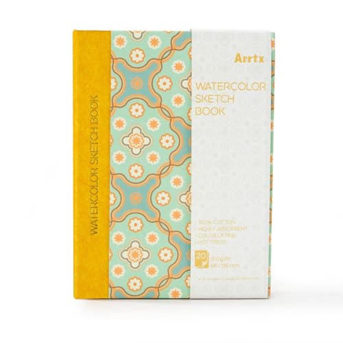 Arrtx Watercolor Sketchbook, 5.35x3.86 Hot Press | 100% Cotton, Acid-Free, 140LB/300GSM, Hardcover, 20 Sheets. Ideal Travel Journal for Artists & Students - size: 1 Pack