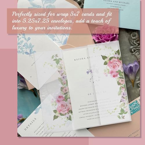 Goefun 50 Pack 5x7 Pre-Folded Vellum Jackets 5x7 with Pink Rose Pattern - color: pattern-pink rose, size: 5x7-50pcs