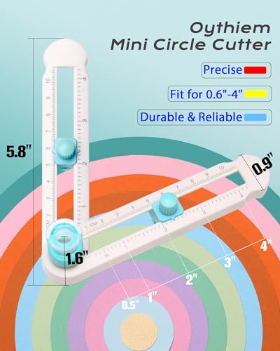 Oythiem Circle Cutter Tool for Paper Crafts - Rotary Cutter Round Cutting Knife with 3 Replaceable Blades for Scrapbooking, Card Making, Art And Diy Crafts, Fits Circles with A Radius Between 0.6"-4" - size: 1 Cutter tool & 3 Cutter head (0.6"-4")