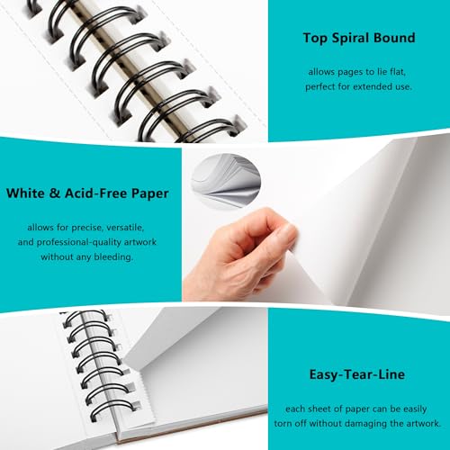 WINNER 9" x 12" Sketch Book 4 Pack, 400 Sheets Spiral Bound Art Sketchbook, 68lb/100gsm White Acid Free Drawing Pad, Sketching Doodling Drawing Writing Sketch Pad, Art Supplies for Back to School - color: Teal, size: 9"x12"