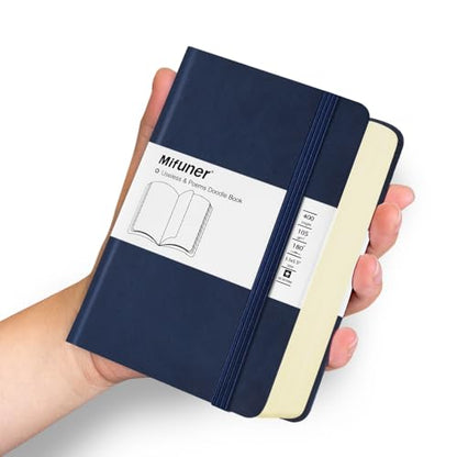 Mifuner Small Rectangle 3.5x5.5 200 Sheets 105gsm Mini Notebooks Blank Pages Sketchbooks Pocket Paint Writing Diary Memo PU Leather Cover Deep Blue - color: 105gsm-PU Cover-Deep Blue