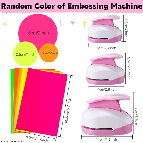 CHENGU 3 Pack Circle Hole Punch 2"/1"/0.6", Pink | Paper Craft Cutters for Card Making, Shape Punches for Scrapbooking, Includes 10 Sheets Stickers, Photo Album DIY Projects - color: Pink, style: Circle