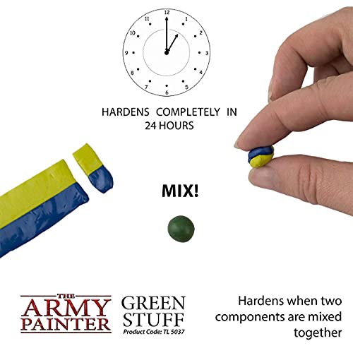 The Army Painter, Green Stuff Kneadatite, 20 cm Modelling Putty | Mouldable Model Putty Modelling Compound for Miniatures, Easy-to-Knead Green Putty Epoxy Clay for Sculpting