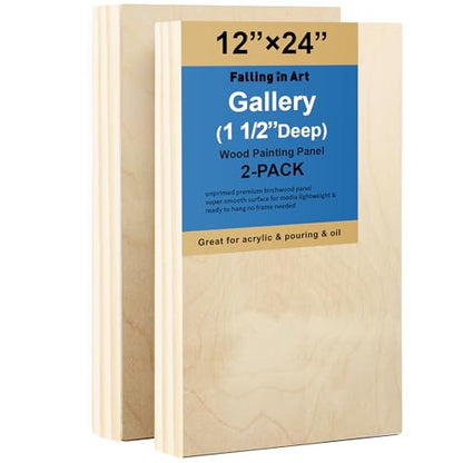 Falling in Art 2 Pack 12x24'' Unfinished Birch Wood Panels for Painting - size: 12*24 2 Pack