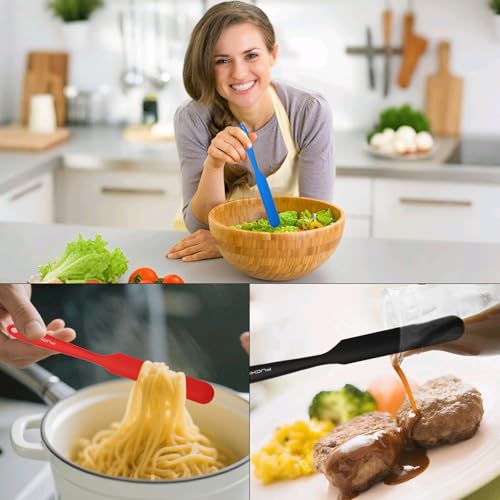3pcs Silicone Jar Spatulas 10in Long Skinny Heat-Resistant, Narrow Spatula Set for Scraping Peanut Butter, Sourdough, Jam in Small Containers, Blenders & Baking (Black & Red & Blue) - color: Black & Red & Blue