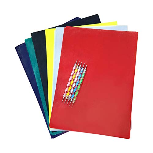 60 Sheets Carbon Transfer Paper,Tracing Paper Carbon Graphite Copy Paper with 5 Pieces Embossing Styluses Stylus Dotting Tools for Wood,Paper,Canvas and Other Art Surfaces 8.3 x 11.7 inches(6 Colors) - color: Black, Blue, Red, Yellow, Green, Translucent (