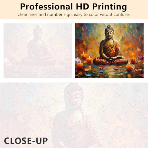 TUMOVO Buddha DIY Paint by Number Colourful Abstract Paint by Numbers for Adults Kids Beginner Paint by Numbers on Canvas Statue with Lotus Flower and Candle Ornament Oil Painting Kits 16"x20"Framed - color: Buddha Wooden Frame