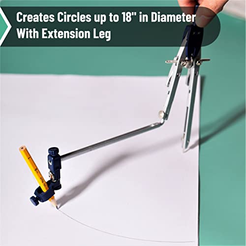 Mr. Pen- Professional Metal Compass Set, 7 pcs | Precision Drafting Compass with Extension Leg, Pencil Holder, Extra Lead & Needles, Geometry Tool for Drawing Circles, Math - style: Compass with Wheel and Lock