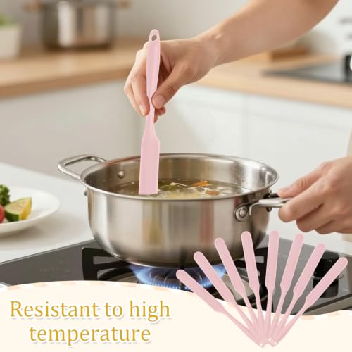 9 Pcs Silicone Jar Spatulas, Narrow Heat-Resistant Reusable Scraper, Pink | Long Handle Kitchen Spatulas, Cake Cream Spatulas Set, Non-Stick Heat Resistant for Jam, Paint, Sourdough, Waxing, Resin - color: Pink