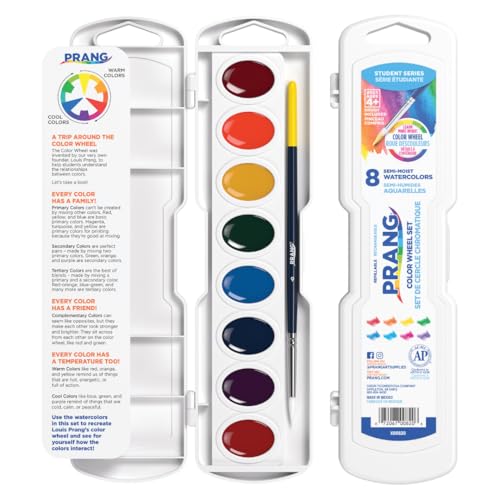 Prang Semi-Moist Watercolors 8-Color Oval Pan Set, Pack of 6 | Color Wheel Assortment, Refillable, Wax-Free Pigments, Size 6 Paint Brush Included - size: 1 Count (Pack of 6)