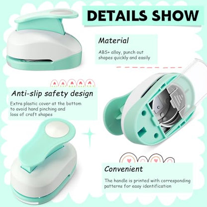CHENGU 3 Pack Circle Hole Punch 2"/1"/0.6", Mint Green | Paper Craft Cutters for Card Making, Shape Punches for Scrapbooking, Includes 10 Sheets Stickers, Photo Album DIY Projects - color: Mint Green, style: Circle