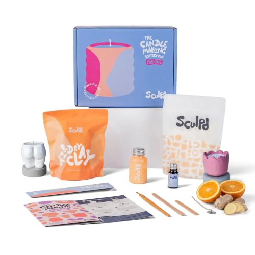 Sculpd Candle Making & Pottery Kit - Complete Art Set: Includes Air Dry Clay, Soy Wax, Fragrance & Tools - DIY Arts & Crafts Gift for Adults, Teens, Men & Women Crafting Supplies (Orange Ginger) | Complete art set with soy wax, fragrance & tools, Fun DIY