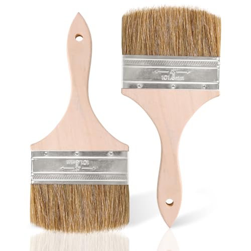 ETERNA 2Pack Household Chip Paint Brush 4inch Natural Bristles Wooden Handle Flat Brushes Set for Painting, Glue, Oil, Acrylic, Stain - color: 2 Pack- 4"