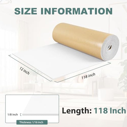 FONUNO Neoprene Foam Padding with Adhesive Closed Cell Foam, White | Self Adhesive Foam Sheets Neoprene Foam Roll Padding for Gaskets Liner Crafts DIY, 12" Wide x 118" Long x 1/8" Thick - color: White, size: 12" Wide x 118" Long x 1/8" Thick