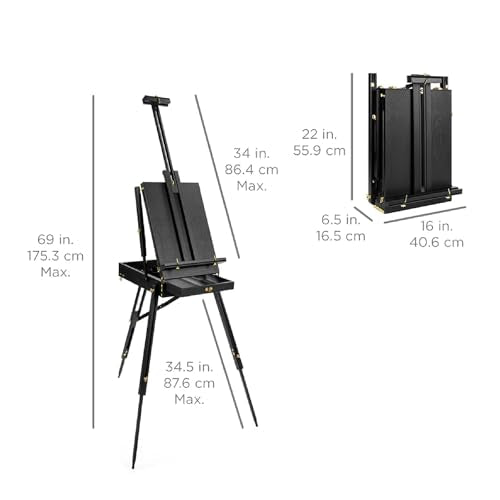 Best Choice Products Art Easel for Painting, Portable Wooden Adjustable Artist Tripod with Sketch Box, 32-Piece Art Set with Acrylic Paints, Brushes, Canvases & Palette - Black - style: Black