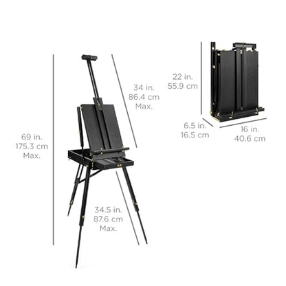 Best Choice Products Art Easel for Painting, Portable Wooden Adjustable Artist Tripod with Sketch Box, 32-Piece Art Set with Acrylic Paints, Brushes, Canvases & Palette - Black - style: Black