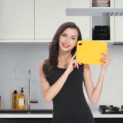 Liflicon Thick Silicone Cutting Boards for Kitchen Silicone Chopping Boards/Mats Set of 2 Extra Large14.6''x10.43'', Mini 9.1”x7.1” Non-slip Deep Drip Juice Groove, Dishwasher Safe-Yellow - color: Yellow, size: 9.1"L x 7.1"W & 14.6"L x 10.4"W
