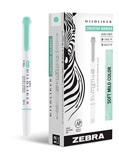 Zebra Pen MILDLINER No Bleed Highlighter, Blue Green, Dual Tip, 12-Pack | Broad and Fine Point Tip Marker Set, Ideal for Bible Highlighting, Journaling, Office, School and Teacher Supplies (78220upc) - color: Blue-Green