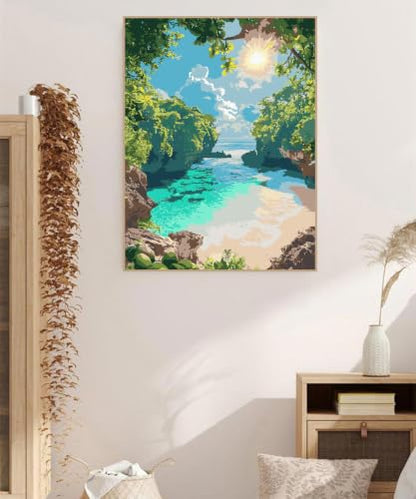 ZRIZQ Landscape Paint by Numbers Kit for Adults Beginner,Beach,16x20 | Full set with rich paints,wooden brushes,rolled canvas.Calming activity.Beginner friendly.Just open and paint. - color: 16"X20"Rolled Canvas-Landscape 12