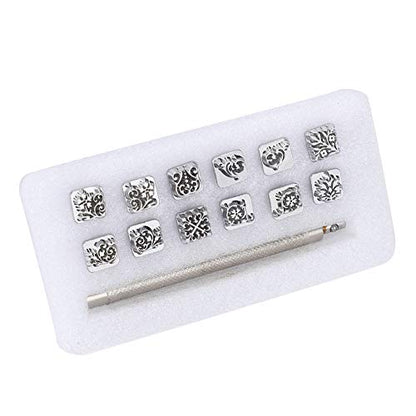 Leather Stamp Tool, 12Pcs Leather Stamping Punch Stamper DIY Leather Craft Making Tools Flower Design Embossing Pattern with Stamping Handle for Leathercrafting
