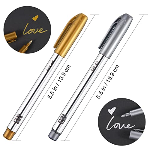 Gersoniel 4 Pack Gold Silver Metallic Marker Pens, Permanent Paint Pens | 1.5mm Fine Point Tip, Metallic Paint Pen, for Christmas DIY Crafts Painting Paper Cards Writing Signature Lettering - size: 1 Count (Pack of 4)
