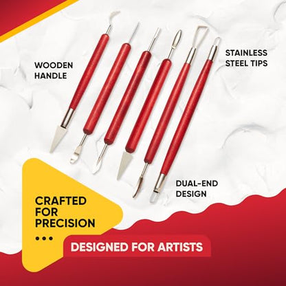6 Pcs Clay Sculpting Tools for Air Dry & Polymer Clay, 6pc Pottery Tools | Set for Modeling Clay, Ceramics & Wax Carving, Stainless Steel Double Ended Kit for Sculpting, Shaping & Pottery Art - size: Pack of 6