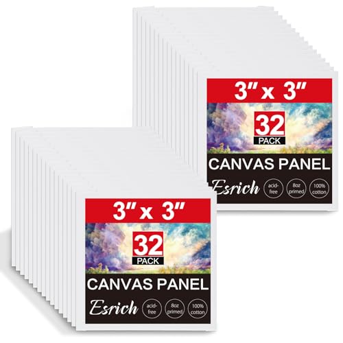 ESRICH 3x3IN Small Canvases for Painting, 32 Pack Mini Canvas Boards Cotton Painting Canvas Primed Acid Free Mini Blank Canvas Panels for Oil Paint,Watercolor,Acrylic Paint,Gouache&Tempera. - size: 3x3in 32pack