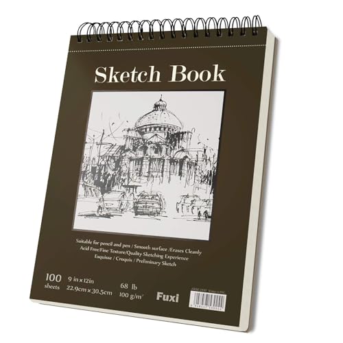 Fuxi 9" x 12" Sketch Book_Top Spiral Bound Sketchbook_100Sheets 68lb/100gsm | Art Sketch Pads for Drawing, Acid-Free Drawing Paper Pad for Kids, Students, Artists & Beginners, Art Supplies for Adults - color: Brown, size: 9" x 12" (Pack of 1)