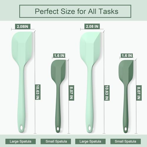 Silicone Spatula Set, Premium Spatulas Silicone Heat Resistant 2 Small & 2 Large Flexible Scraper for Nonstick Cookware, Rubber Spatula for Kitchen Mixing Baking Cooking Use, Soft Spatula - Set of 4 - color: 2 small(high-grade-green)+2 large(fresh-green)