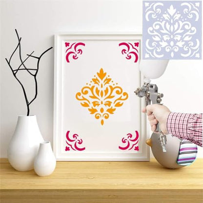 16Pcs (6 x 6 Inch) Reusable Stencils, Mandala Stencils Mandala Dot Painting Templates Stencil for DIY Painting Art Scrapbook, White