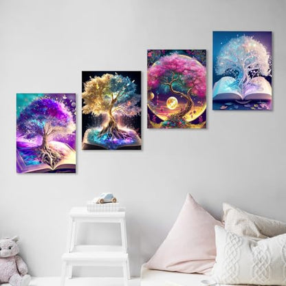 Muzagroo Art Diamond Painting Kits for Adults, DIY 5D Diamond Art Kits for Beginners, Tree of Life Canvas Arts and Crafts for Living Room, Kids Room 4 PCS Wall Art - color: 10-Life Tree