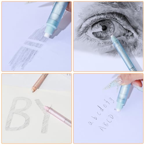 BAYTORY 4Pcs Retractable Mechanical Eraser Pen, Pen Style Erasers | with 8Pcs Refill Erasers, Eraser Pen for Office Teacher Supplies for Sketching, Charcoal Drawings (Retractable Style)