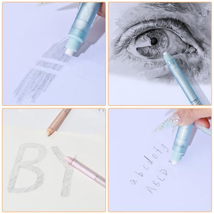 BAYTORY 4Pcs Retractable Mechanical Eraser Pen, Pen Style Erasers | with 8Pcs Refill Erasers, Eraser Pen for Office Teacher Supplies for Sketching, Charcoal Drawings (Retractable Style)